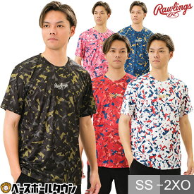 野球 Tシャツ メンズ 半袖 丸首 ローリングス ベクターカモ2 グラフィック Tシャツ スポーツウェア おしゃれ かっこいい ベースボールシャツ 大人 AST14S03 2024年NEWモデル