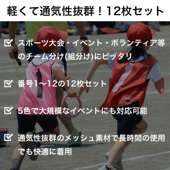 楽天市場】ナンバー入りビブス 12枚セット 収納バッグ付き 全5色展開  