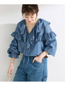 ウォッシャブル / 3.8OZデニムフリルブラウス B.C STOCK ベーセーストック トップス シャツ・ブラウス ブルー ホワイト ブラック【送料無料】[Rakuten Fashion]