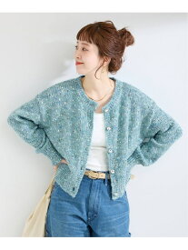 手洗い可 / MIXヤーンクルーネックカーディガン B.C STOCK ベーセーストック トップス カーディガン ホワイト イエロー ブルー【送料無料】[Rakuten Fashion]