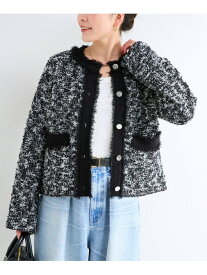 《予約》手洗い可 / ツイードニットジャケット B.C STOCK ベーセーストック トップス カーディガン ブラック ベージュ【先行予約】*【送料無料】[Rakuten Fashion]