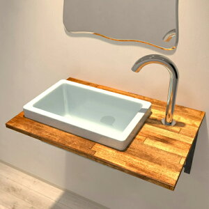 洗面台 コンパクト 洗面ボウル センサー自動水栓 セット 埋め込み型 おしゃれ 蛇口 交換 リフォーム おしゃれ 綺麗 DIY 木製カウンター 集成材 ウッド 6点セット ブラウン BCセット72 W600 B-041303