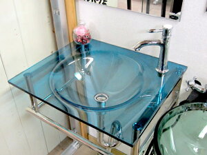 楽天ランキング1位獲得 洗面台 交換 リフォーム おしゃれ 綺麗 DIY 洗面化粧台 強化ガラス製洗面ボウルの3点セット ブルー(青) 幅55cm KC-0011ON-BL