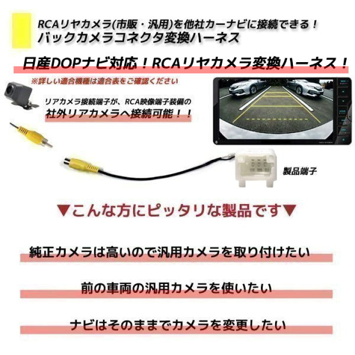 楽天市場 メール 便送料無料 日産 ディーラーオプション ナビ Rca変換 バックカメラ 接続 ケーブル バックカメラ変換 Nissan 専用端子 リアカメラ 映像出力 変換コネクター Rch012n 同等品 ナビ カーナビ Rca アダプター 配線 コード 配線 変換 接続変換 Be Nice Store