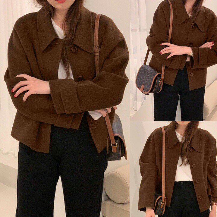 楽天市場 韓国 ファッション 冬 レディース ショートコート 防寒 冬服 コート アウター ブラウン 茶色 コスメ ビューティー 美way
