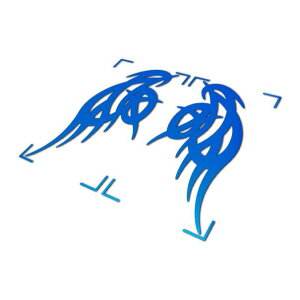 【大】トライバルカッティングステッカー ウイングB 翼 羽根 鏡面ブルーミラー 車 バイク ヘルメット スノボー サーフボード アウトドア