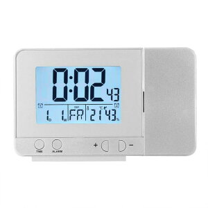 LEDデジタル目覚まし時計 プロジェクションクロック プロジェクター目覚まし時計 多機能 投影時計 自由回転 LED付き 置き時計・掛け時計 学校 温度 USB (シルバー)