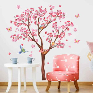 Mestiker ウォールステッカー ピンク 花 桜の木 鳥 木 植物 蝶 DIY シール PVC素材 インテリア ウォールペーパー ライフ小屋 おしゃれ 子供部屋 絵画? インテリア 女の子の可愛い部屋 baby wall stic