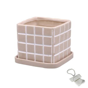 J-kitchens Select 花瓶 陶器 植木鉢 タイル デザイン ポット A 角 ベージュ 13x13xH11cm オリジナルタグ付