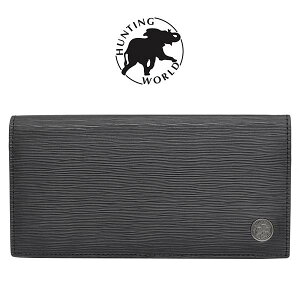 HUNTIMG WORLD�i�n���e�B���O���[���h�j202 12CC Coat Long Wallet with Zipper Coin Compertment River Print ALL LEATHER Black 12�J�[�h�X���b�g �R�[�g�����O�E�H���b�g�W�b�v�J�����K����t�� �����z �D���� �I�[