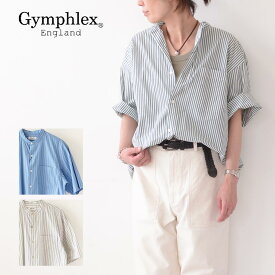【SALE 20%OFF】Gymphlex [ジムフレックス] M BAND COLLAR SHIRT S/S [GY-B0156MUL] バンドカラーシャツ 半袖・スタンドカラーシャツ・半袖シャツ・ストライプシャツ・コットンシャツ・MEN'S [2023SS]
