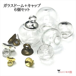 キャップ付き ガラスドーム 6個セット 10mm 12mm 14mm 16mm 18mm 蓋付き ゴールド ホワイトシル