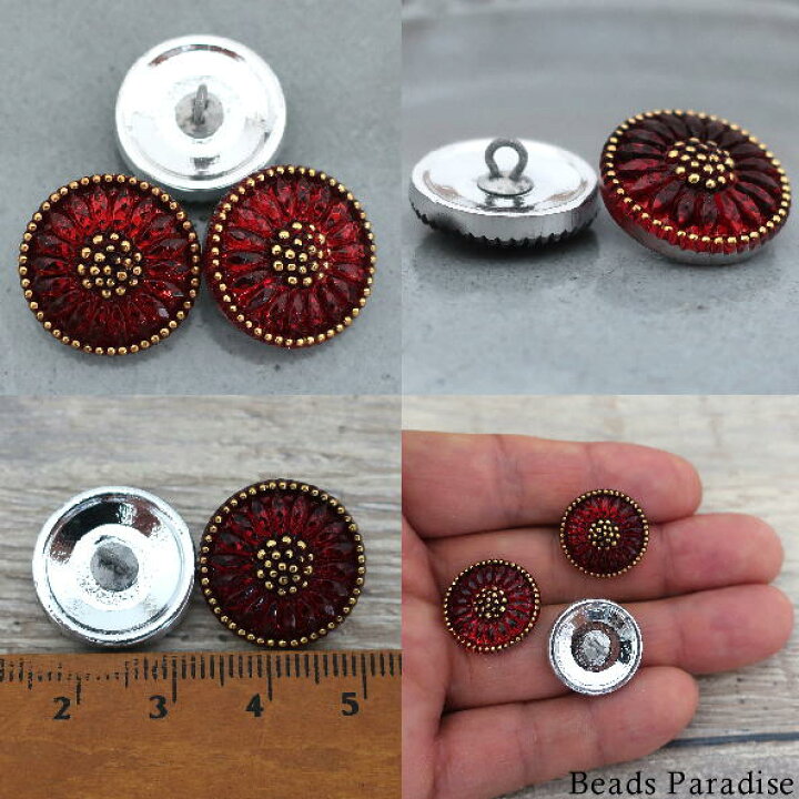 楽天市場】チェコガラスボタン【89】（1個入り）丸型18mm （レッド 