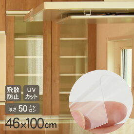 防災用ガラス飛散防止フィルム 透明ガラス用 460×1000mm WF010 災害 対策 防災 用品 地震 震災 ガラス 割れ 飛散 防止 キャビネット 和気産業 食器棚　ディスプレイ棚