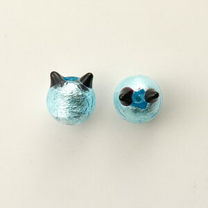 ガラスビーズ/トンボ玉 ネコビーズ シャムカラー ライトブルー 大 【ビーズ/手芸/手作り/ハンドメイド/アクセサリーパーツ】【ネコ型/ねこ/デザインビーズ】