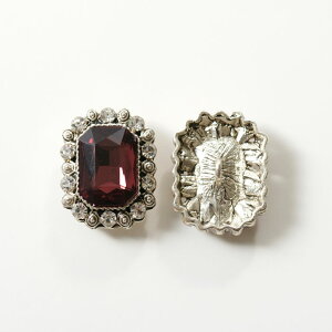 【B級品特価】【在庫限り】ビジューパーツ/ボタン レクタングル バーガンディ 17.5×22mm