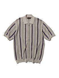 【SALE／60%OFF】マルチ ストライプ ジップ ニット ポロシャツ BEAMS PLUS ビームス アウトレット トップス ポロシャツ イエロー グレー ブラウン ブラック【RBA_E】【送料無料】[Rakuten Fashion]