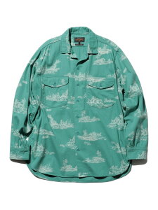 �ySALE�^60%OFF�zWORK Classic-fit Denim Discharge Jouy Print BEAMS PLUS �r�[���X �A�E�g���b�g �g�b�v�X �V���c�E�u���E�X �O���[�� �l�C�r�[�yRBA_E�z�y���������z[Rakuten Fashion]