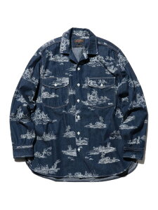 �ySALE�^60%OFF�zWORK Classic-fit Denim Discharge Jouy Print BEAMS PLUS �r�[���X �A�E�g���b�g �g�b�v�X �V���c�E�u���E�X �O���[�� �l�C�r�[�yRBA_E�z�y���������z[Rakuten Fashion]