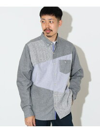 【SALE／30%OFF】コーヒー刺繍 クレイジー ニット 切替 ボタンシャツ BEAMS HEART MEN ビームス アウトレット トップス シャツ・ブラウス グレー ネイビー【RBA_E】【送料無料】[Rakuten Fashion]