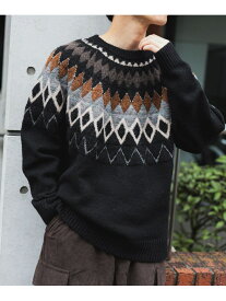 【SALE／30%OFF】フェアアイル柄 クルーネック ニット BEAMS HEART MEN ビームス アウトレット トップス ニット ブラック ホワイト【RBA_E】【送料無料】[Rakuten Fashion]