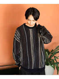 【SALE／50%OFF】レトロ ジャカード クルーネック ニット BEAMS HEART MEN ビームス アウトレット トップス ニット ブラック ネイビー【RBA_E】【送料無料】[Rakuten Fashion]