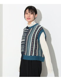【SALE／40%OFF】フェアアイル柄 ニットベスト BEAMS HEART WOMEN ビームス アウトレット トップス ベスト・ジレ ホワイト グリーン【RBA_E】[Rakuten Fashion]