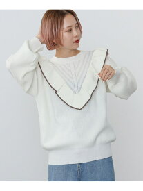 【SALE／70%OFF】フリルパイピング ニットプルオーバー BEAMS HEART WOMEN ビームス アウトレット トップス ニット ホワイト グリーン ブラック【RBA_E】[Rakuten Fashion]