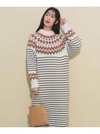 【SALE／50%OFF】ジャカード ボーダー ニットワンピース(ウォッシャブル) BEAMS HEART WOMEN ビームス アウトレット ワンピース・ドレス ワンピース ホワイト ブラック【RBA_E】【送料無料】[Rakuten Fashion]