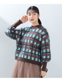 【SALE／40%OFF】チェック柄 ジャカード ニット(手洗い可能) BEAMS HEART WOMEN ビームス アウトレット トップス ニット ネイビー ブルー ブラウン【RBA_E】【送料無料】[Rakuten Fashion]