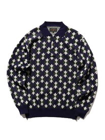【SALE／50%OFF】BEAMS PLUS / アーガイル ニット ポロシャツ BEAMS MEN ビームス アウトレット トップス ポロシャツ ベージュ ホワイト ネイビー【RBA_E】【送料無料】[Rakuten Fashion]