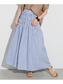 【SALE／50%OFF】ストライプ柄 シャーリング ロングスカート BEAMS HEART WOMEN ビームス アウトレット スカート ロング・マキシスカート ブルー【RBA_E】[Rakuten Fashion]