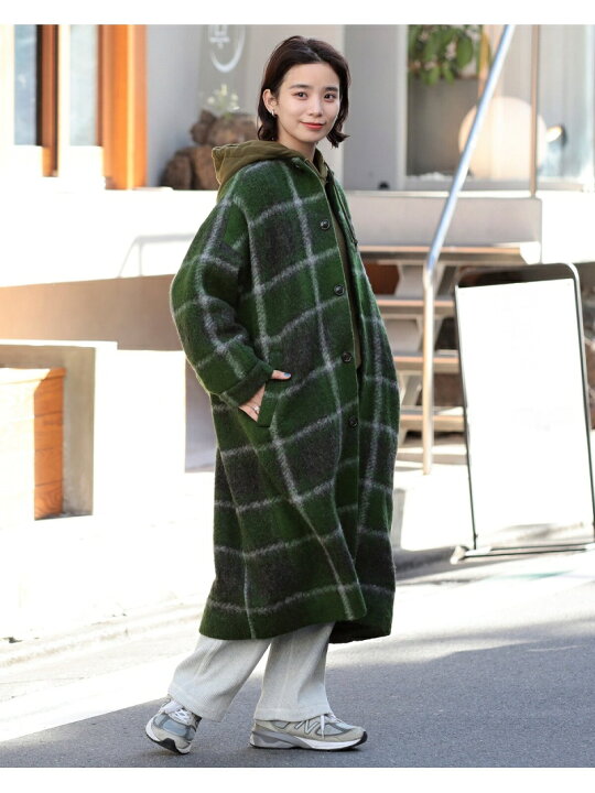 BEAMS BOY / スライバー タータンチェック ノーカラー コート BEAMS 