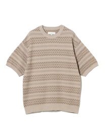 【SALE／60%OFF】12ゲージ ジャカード ハーフスリーブ ニット B:MING by BEAMS ビームス アウトレット トップス ニット ベージュ ネイビー【RBA_E】[Rakuten Fashion]