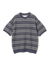 【SALE／60%OFF】12ゲージ ジャカード ハーフスリーブ ニット B:MING by BEAMS ビームス アウトレット トップス ニット ベージュ ネイビー【RBA_E】[Rakuten Fashion]