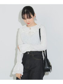 【SALE／50%OFF】クリンクル フリルブラウス BEAMS HEART WOMEN ビームス アウトレット トップス シャツ・ブラウス ホワイト グレー【RBA_E】[Rakuten Fashion]