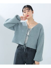 【SALE／60%OFF】クロップド リボン カーディガン(手洗い可能) BEAMS HEART WOMEN ビームス アウトレット トップス ニット ブルー ホワイト【RBA_E】[Rakuten Fashion]
