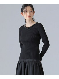 【SALE／60%OFF】フリルネック リブ編みニット Demi-Luxe BEAMS ビームス アウトレット トップス ニット ホワイト ブラック【RBA_E】【送料無料】[Rakuten Fashion]