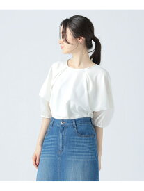 【SALE／50%OFF】シアー切替 ランタンスリーブ プルオーバー BEAMS HEART WOMEN ビームス アウトレット トップス カットソー・Tシャツ ホワイト ブラック ネイビー【RBA_E】[Rakuten Fashion]