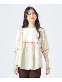 【SALE／50%OFF】ギザ刺繍 異素材 Tシャツ BEAMS HEART WOMEN ビームス アウトレット トップス カットソー・Tシャツ グリーン ブラック ホワイト【RBA_E】[Rakuten Fashion]