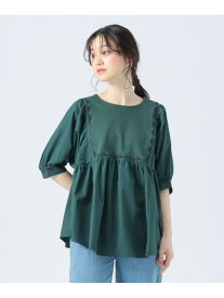 【SALE／50%OFF】ギザ刺繍 異素材 Tシャツ BEAMS HEART WOMEN ビームス アウトレット トップス カットソー・Tシャツ グリーン ブラック ホワイト【RBA_E】[Rakuten Fashion]