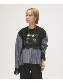 【SALE／60%OFF】maturely / レース アンド ストライプ ブラウス バック トゥ フロント BEAMS BOY ビームス アウトレット トップス シャツ・ブラウス ネイビー ホワイト【RBA_E】【送料無料】[Rakuten Fashion]