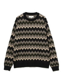 【SALE／60%OFF】12ゲージ ジグザグ ジャカード クルーネック ニット B:MING by BEAMS ビームス アウトレット トップス ニット パープル ブラック【RBA_E】[Rakuten Fashion]