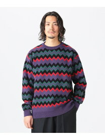 【SALE／60%OFF】12ゲージ ジグザグ ジャカード クルーネック ニット B:MING by BEAMS ビームス アウトレット トップス ニット パープル ブラック【RBA_E】[Rakuten Fashion]