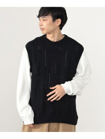 【SALE／70%OFF】アクリルコットン ニット ベスト BEAMS HEART MEN ビームス アウトレット トップス ニット ブラック ベージュ【RBA_E】[Rakuten Fashion]
