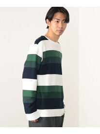 BEAMS HEART / クレープ ボーダー クルーネック カットソー BEAMS HEART MEN ビームス ハート トップス カットソー・Tシャツ グリーン ベージュ【送料無料】[Rakuten Fashion]