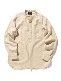 BEAMS PLUS / リネン コットン ヘリンボーン バンドカラープルオーバーシャツ BEAMS PLUS ビームス メン トップス シャツ・ブラウス ブラック ホワイト ブラウン ベージュ【送料無料】[Rakuten Fashion]