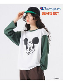 【別注】Champion / ミッキーマウス / フットボール Tシャツ BEAMS BOY ビームス ウイメン トップス カットソー・Tシャツ ネイビー グリーン ブラック【先行予約】*【送料無料】[Rakuten Fashion]