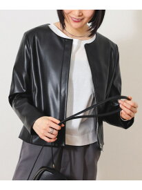 【SALE／30%OFF】BEAMS HEART / ノーカラー フェイクレザー ブルゾン BEAMS HEART WOMEN ビームス ハート ジャケット・アウター ブルゾン・ジャンパー ブラック ベージュ グレー ブラウン【RBA_E】【送料無料】[Rakuten Fashion]