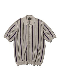 【SALE／40%OFF】BEAMS PLUS｜ストライプ ジップ ニット ポロシャツ 25SS BEAMS PLUS ビームス メン トップス ポロシャツ グレー ブラック ブラウン イエロー【RBA_E】【送料無料】[Rakuten Fashion]